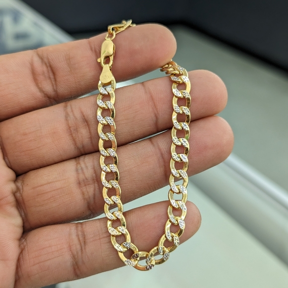 10kt Real Gold Cuban Diamond Cut Bracelet 6.4mm 8 Inches